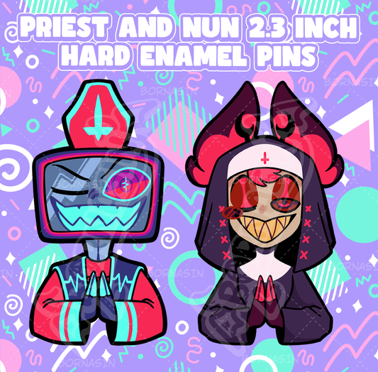 Priest and Nun 2.3 Inch Hard Enamel Pin